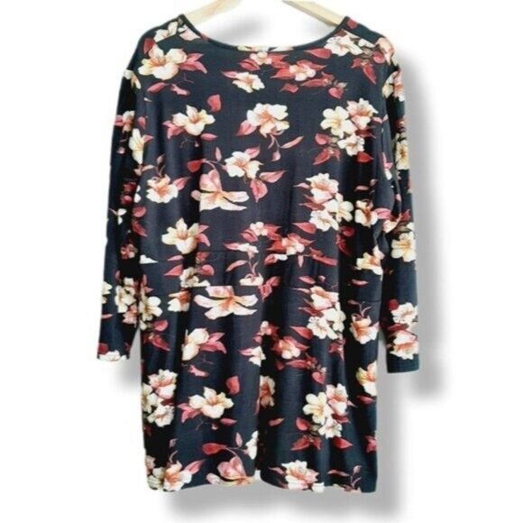 BLUE SKY Bamboo Blend Faux Wrap V-neck Floral Blouse Fairt Trade Sz 1X - Picture 2 of 8